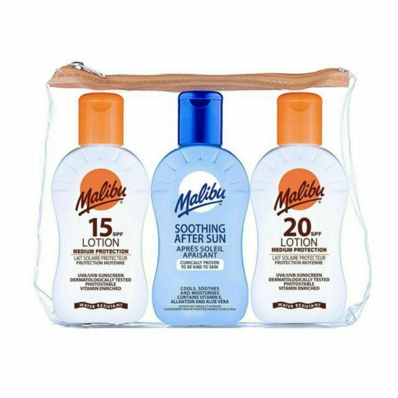 Malibu Travel Bag SPF15 and SPF20 Lotion and Aftersun Lotion