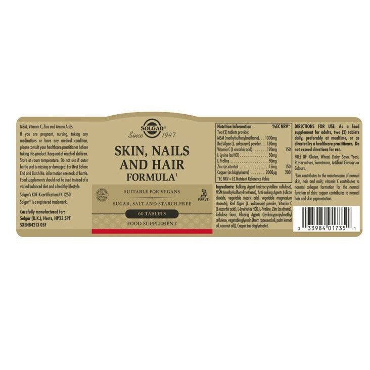 Solgar Skin Nails and Hair Formula 60 Tablets