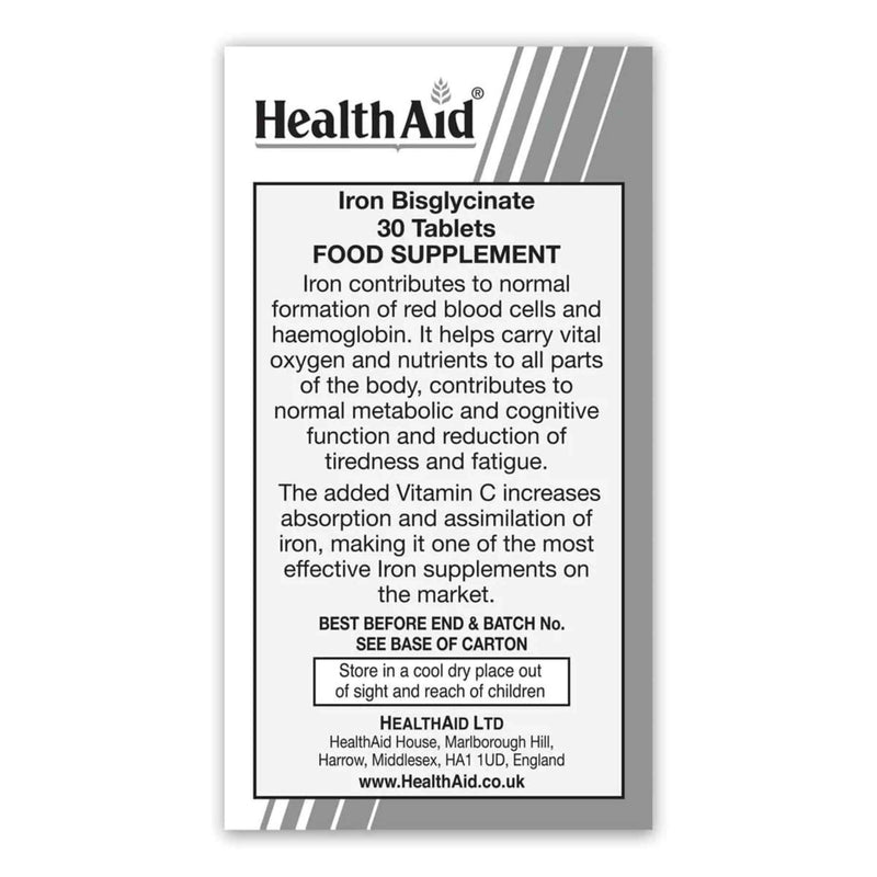 HealthAid Iron Bisglycinate - 30 Vegetarian Tablets