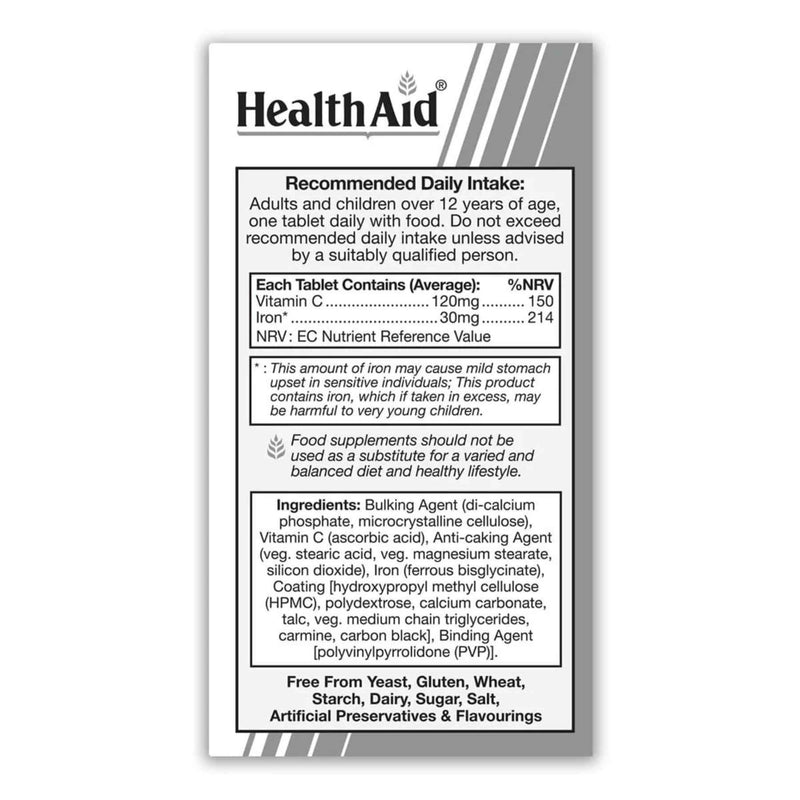 HealthAid Iron Bisglycinate - 30 Vegetarian Tablets
