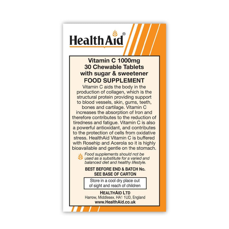 HealthAid Vitamin C 1000 mg - Chewable - Vegetarian 30 Tablets