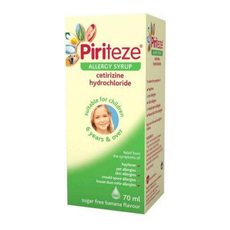 Piriteze Antihistamine Kids Allergy Relief Syrup, Cetirizine, Sugar Free, Banana Flavour